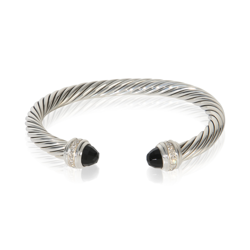 David Yurman Sterling Silver Onyx and Diamond Cable Classic Bracelet